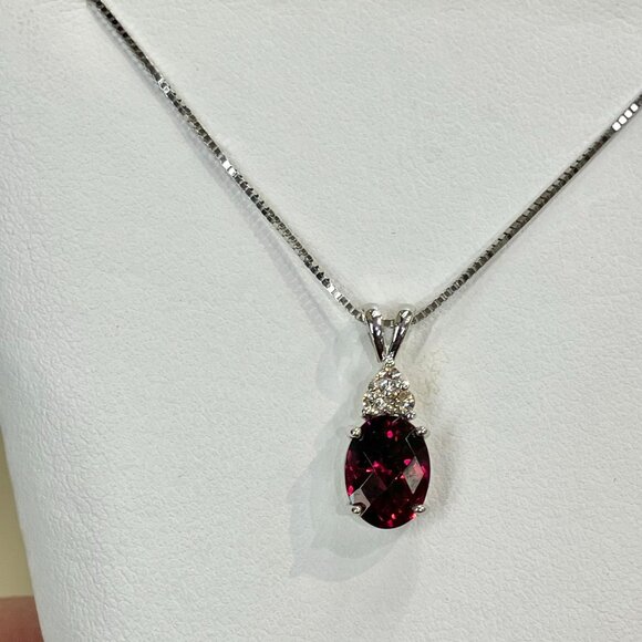 Rhodolite Garnet And Diamond White Gold Pendant - Picture 3 of 5
